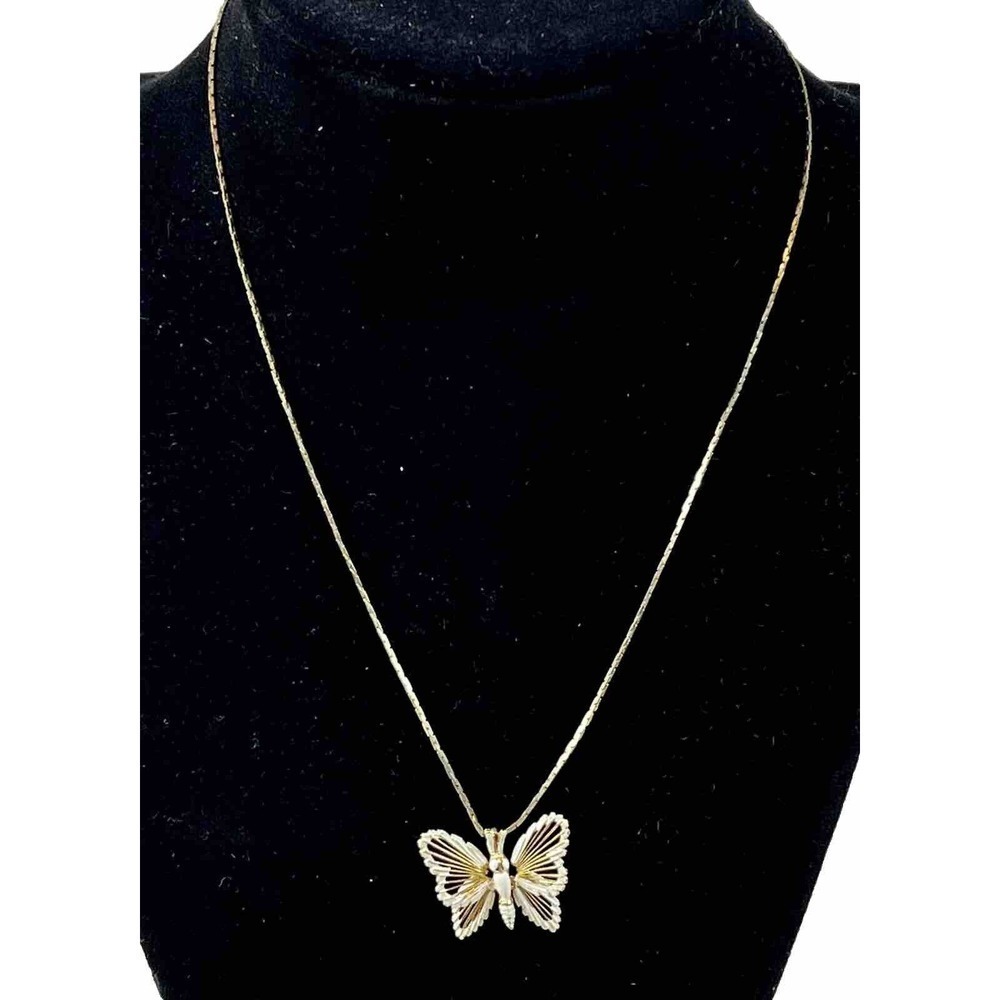 Vintage Monet Gold Tone Delicate Wire Filigree Butterfly Pendant Necklace